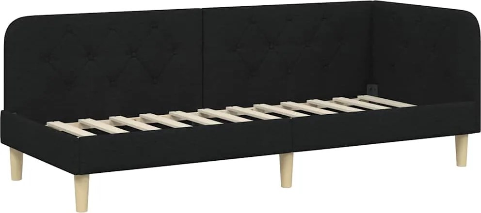 vidaXL Sarokágy keret fejtámlával Fekete 80 x 200 cm szövet