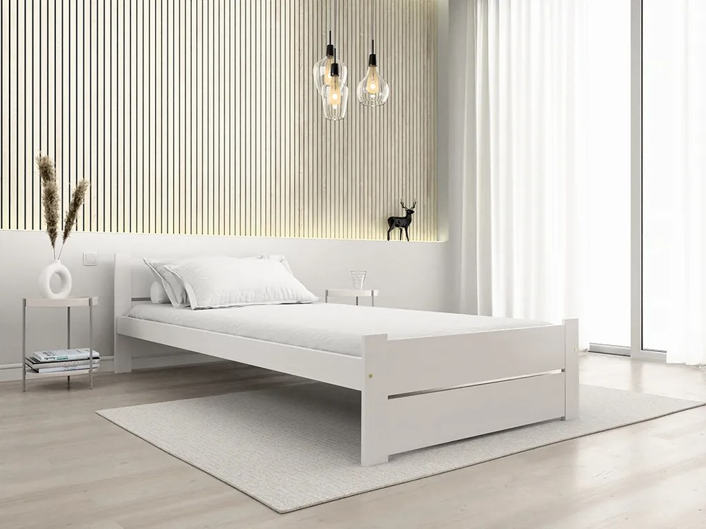 Ágy IKAROS DOUBLE 90 x 200 cm, fehér Matrac: Deluxe 10 cm matraccal, Ágyrács: Deszkás ágyráccsal