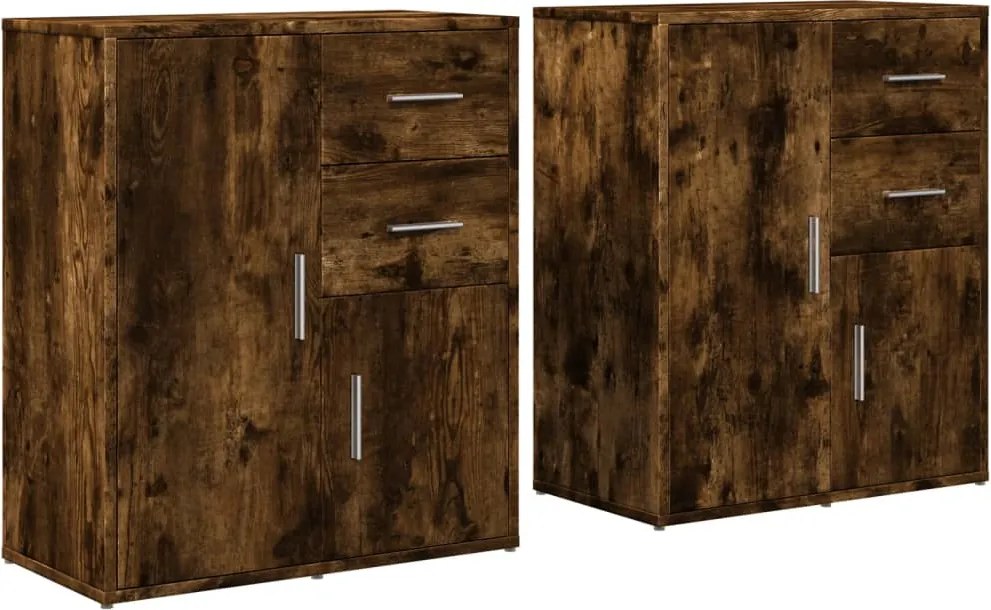 vidaXL 2 db füstös tölgy színű szerelt fa tálalószekrény 60x31x70 cm