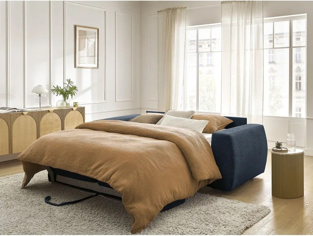 Sötétkék zsenília kinyitható kanapé mindennapos alvásra 240 cm Hugo – Bobochic Paris