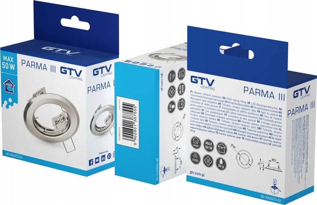 Parma III mennyezeti spot lámpatest, IP20, kerek, inox OP-PADST3-52