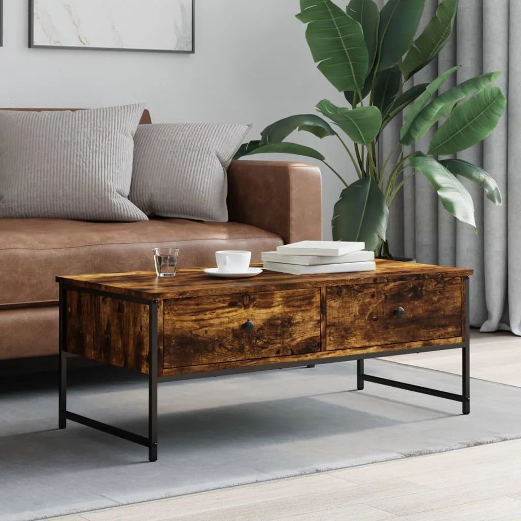 Füstös tölgy színű szerelt fa dohányzóasztal 101 x 49 x 39,5 cm