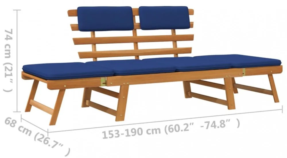 2 az 1-ben tömör akácfa kerti pad párnákkal 190 cm