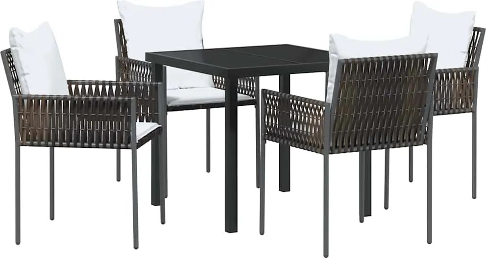 vidaXL Kert étkező szett 5 pcs Barna és fekete PE Rattan