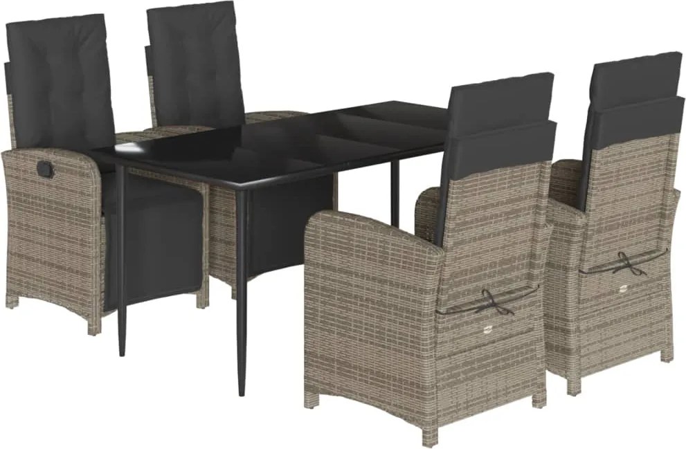 vidaXL 5 részes szürke polyrattan kerti étkezőgarnitúra párnával