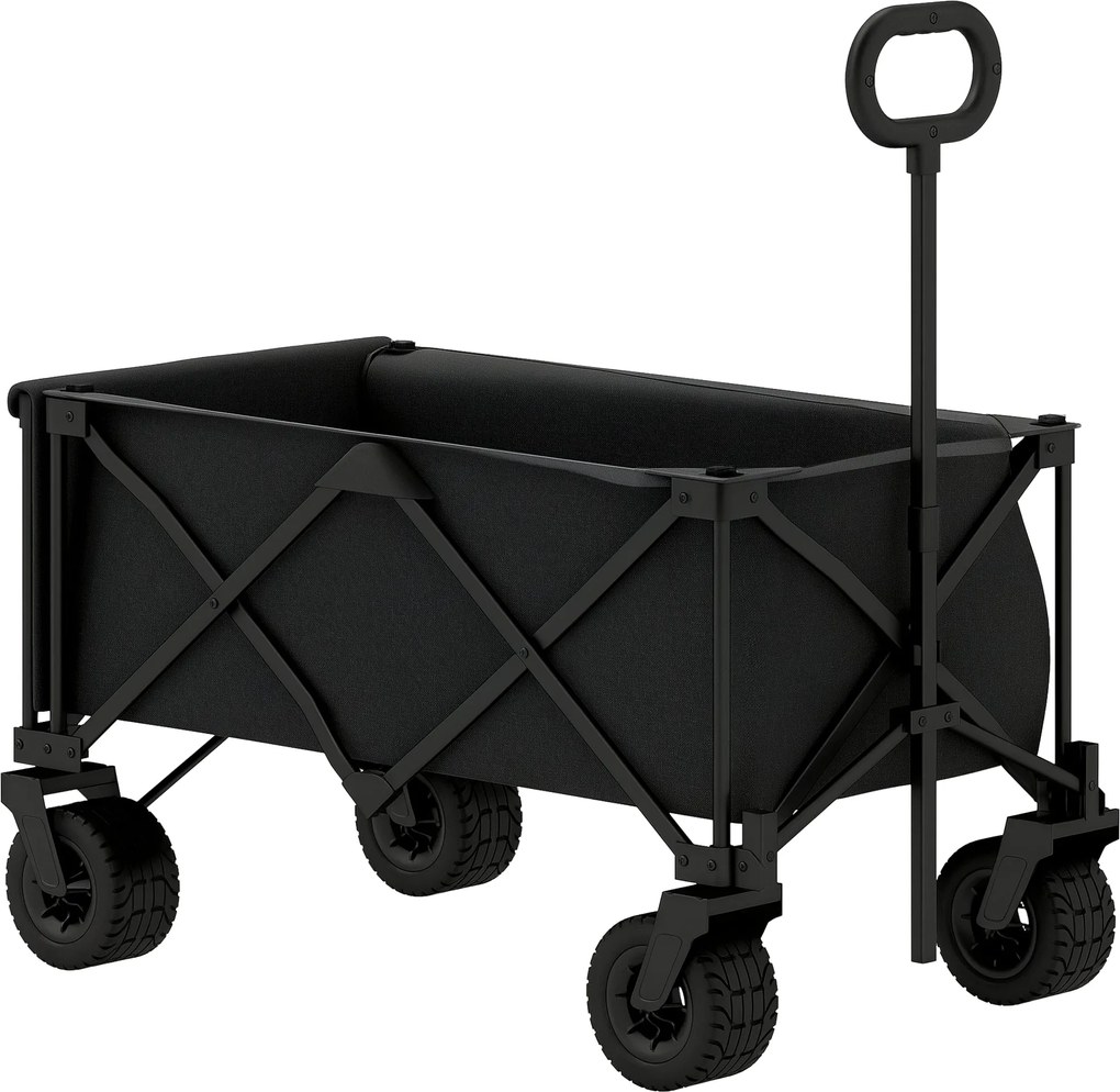 Outsunny Nyaralókocsi Nagy Kerekekkel Összecsukható Kertikocsi Állítható Fogantyúval, Bővíthető Hátsó Ajtóval, 100 kg Teherbírás, Minden Terepen Haszn