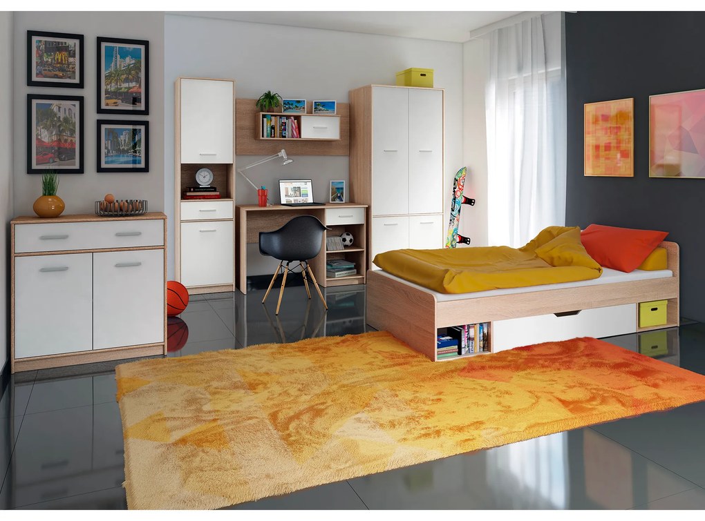 komód 3D2S, fehér/tölgy sonoma, TEYO