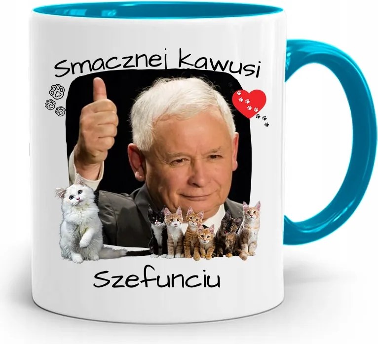 Kék Vicces Bögre Jaroslaw Kaczynski fényképes nyomattal
