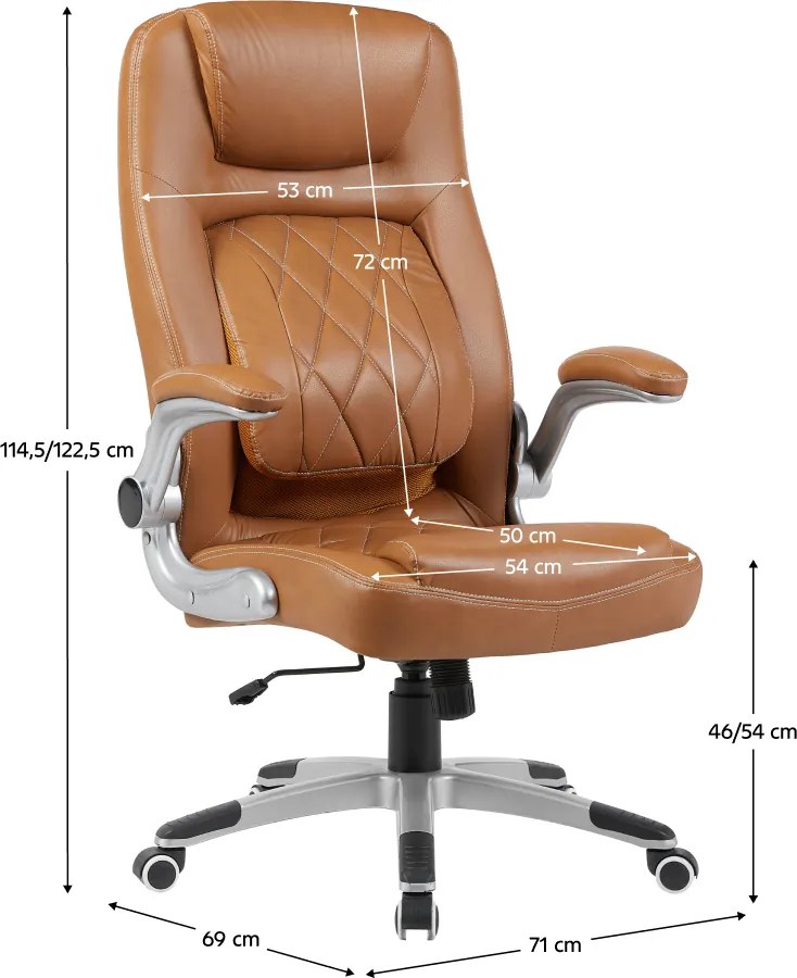 Irodai szék, barna ekobőr/ezüst, teherbírás 150 kg, GREKO