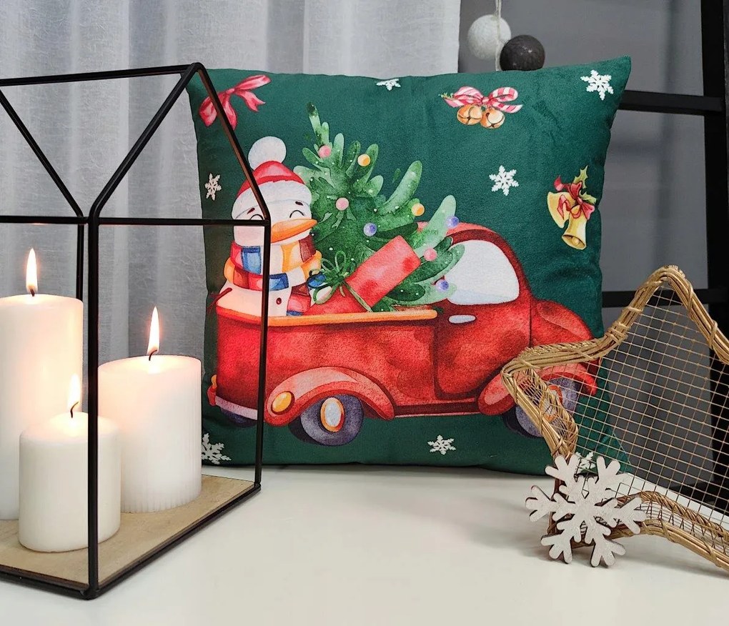 Velvet karácsonyi párnahuzat 40x40 szuper kisautó