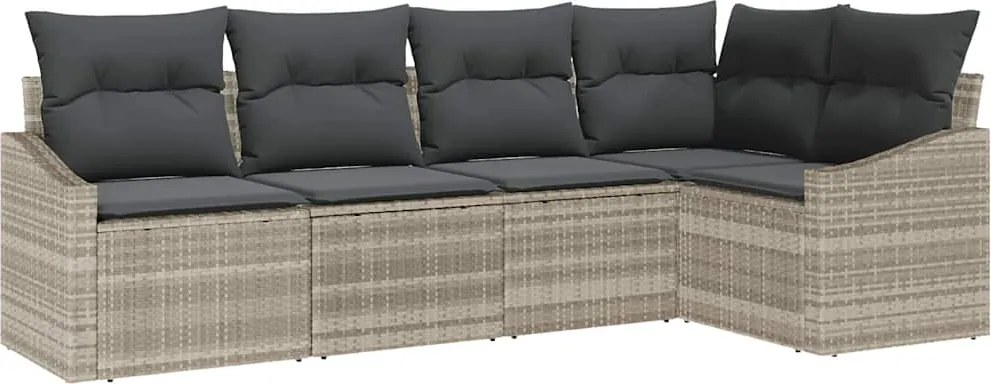 vidaXL Kerti Kanapé Szett párnával 5 pcs Világosszürke polirattan