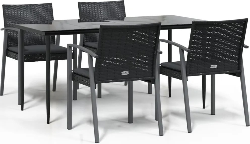 vidaXL 5 részes polyrattan és acél kerti étkezőgarnitúra párnával