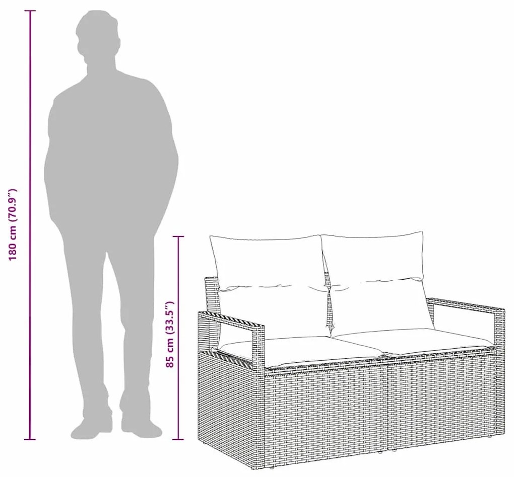 2 személyes kertiki sofa párnákkal fekete polirattan