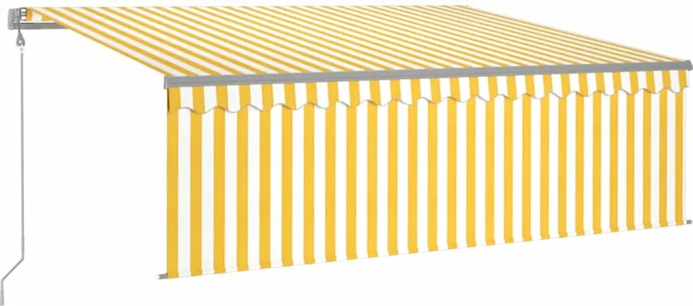 vidaXL sárga-fehér redőnyös, LED-es, szélérzékelős napellenző 4x3 m