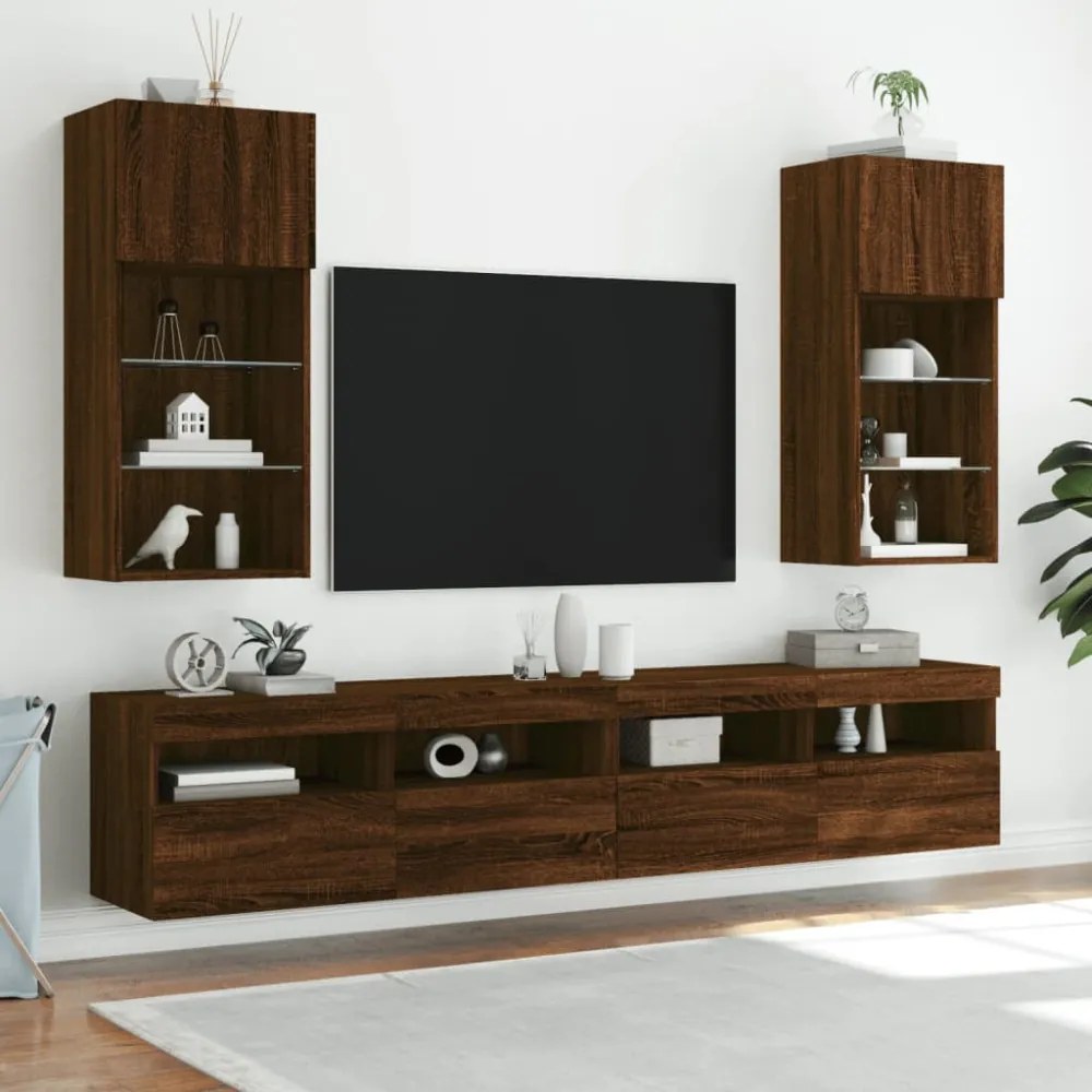 barna tölgyszínű TV-szekrény LED-lámpákkal 40,5x30x90 cm