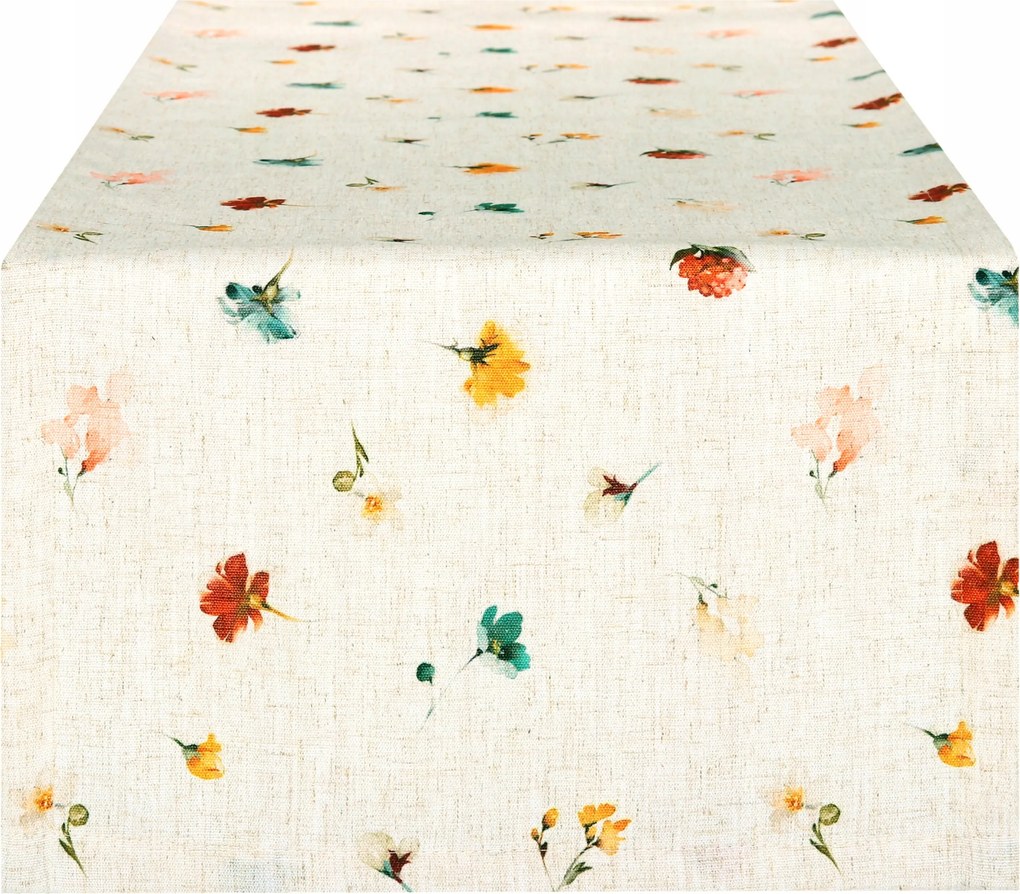 Asztalterítő 40x200 Len Futófelület Természetes Bézs Apró Virágok 11013