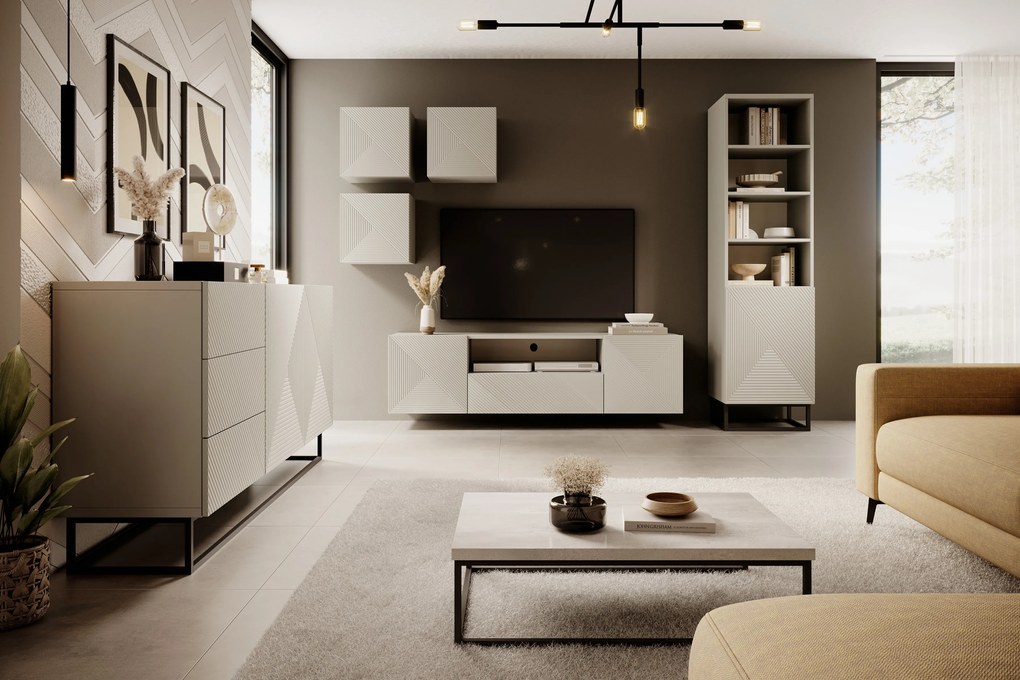 Asha komód 167 cm kétszárnyú fiókos - kasmír / fekete vázzal