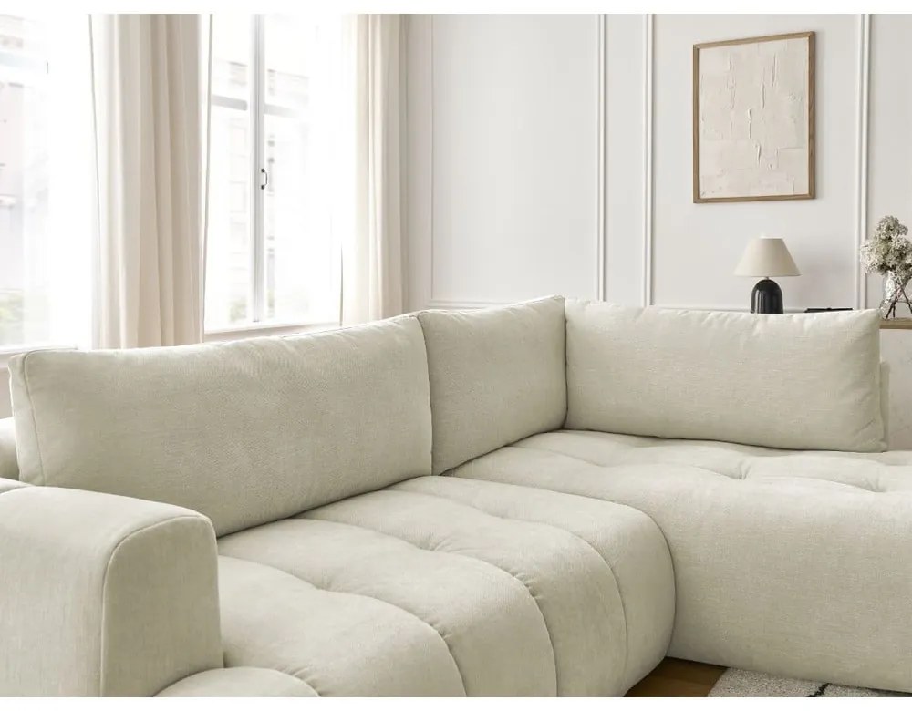 Bézs kinyitható-tárolóhelyes sarokkanapé (jobb oldali-L alakú) Fuji – Bobochic Paris