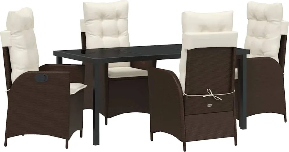 vidaXL Kert étkező szett párnával 5 pcs Barna polirattan