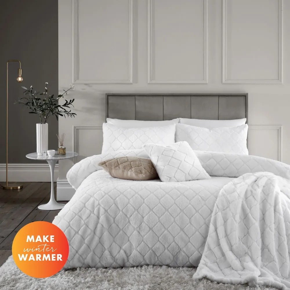 Fehér kétszemélyes-hosszabbított mikroplüss ágyneműhuzat 230x220 cm Cosy Diamond – Catherine Lansfield