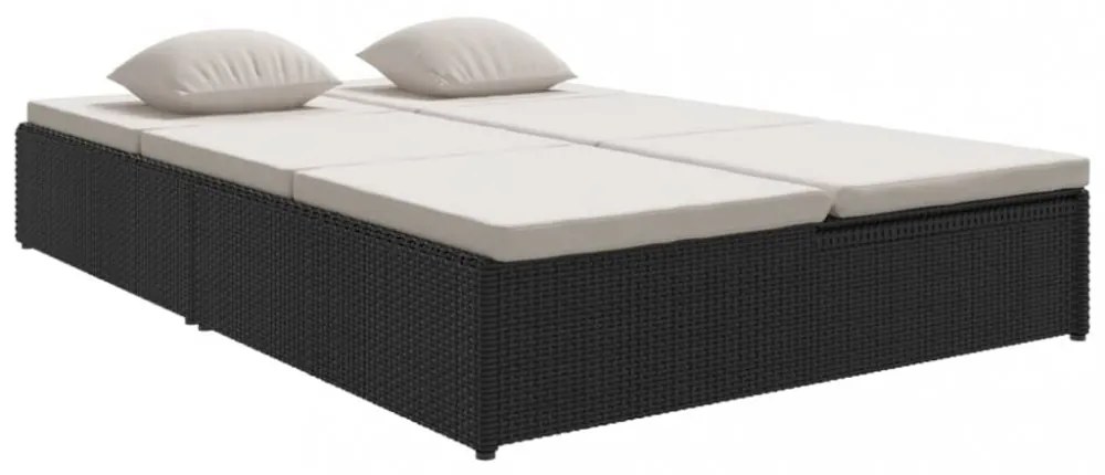 fekete polyrattan átalakítható napozóágy párnákkal