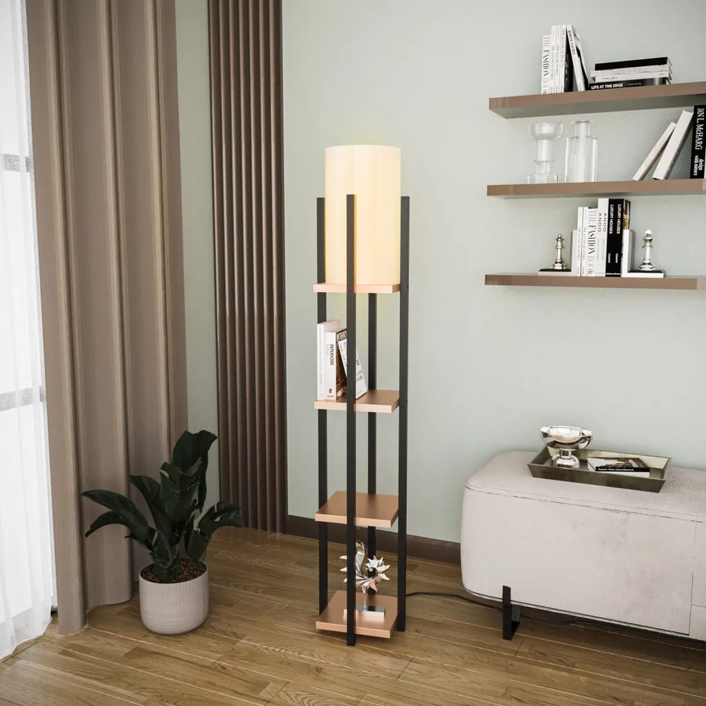 Shelf Lamp 8113 fekete-réz fém és szövet polcos állólámpa