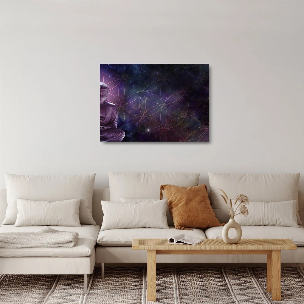 Kép - Buddha az élet virágaival (üvegen) (70x50 cm)
