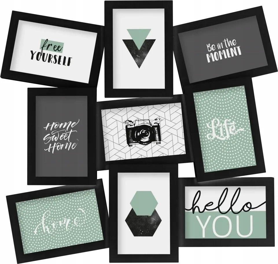 Képkeret Akasztós Multikeret Fekete Kollázs 9 Képhez 46,5X49,5 CM