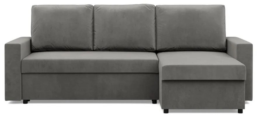 Zeus sarokkanapé, 2 ágyneműtartóval, egyenes kartámasz, bársony, univerzális oldal, hab töltet, világosszürke