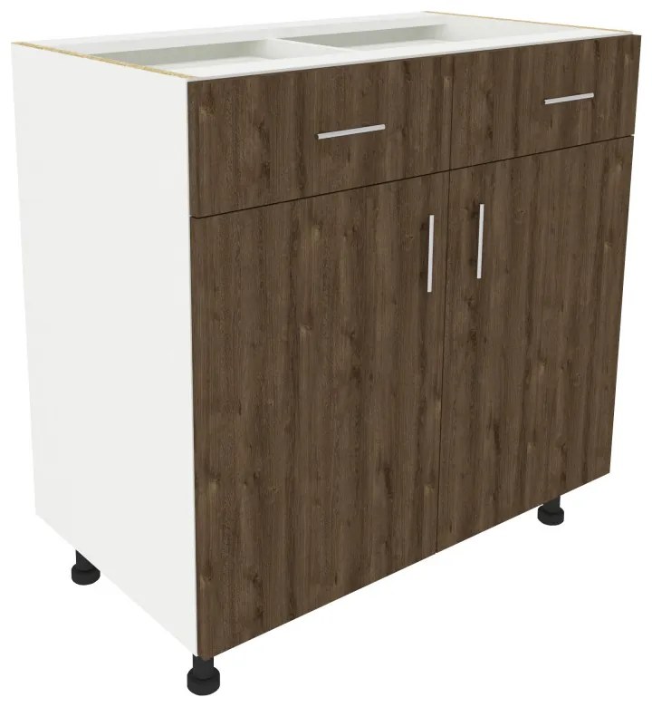 Benita 2 fiókos 2 ajtós Alsó konyhaszekrény Bronz Tölgy-Fehér 80x50x80 cm N