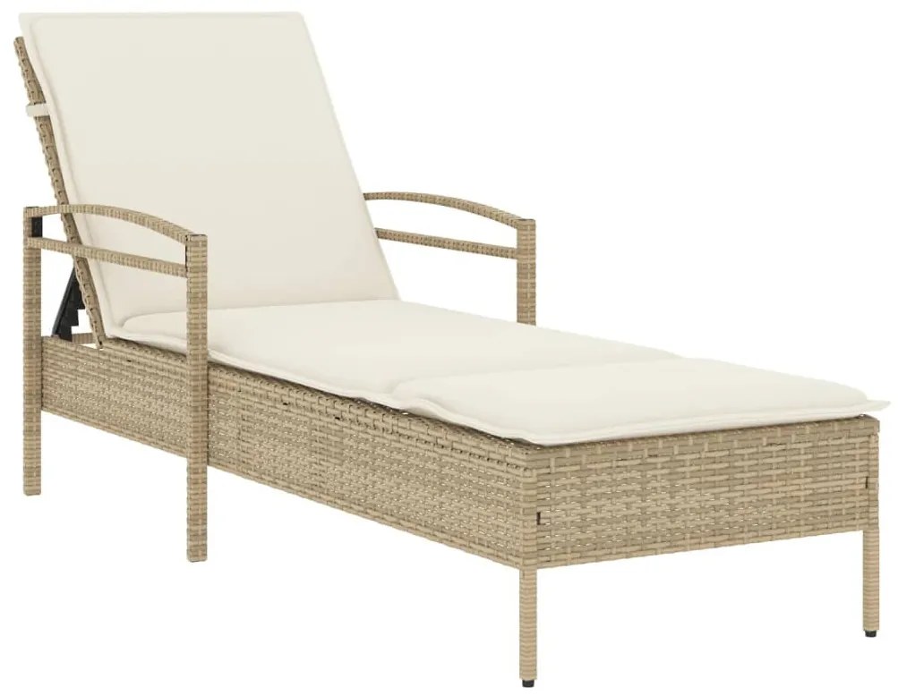 Bézs polyrattan napozóágy párnával 63x200x81 cm