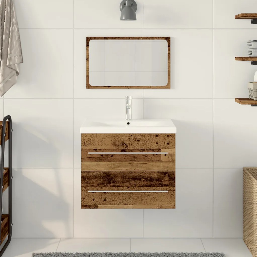 Mosdókagylós szekrény fiókkal 2 pcs Régi fa 60 x 38.5 x 48 cm
