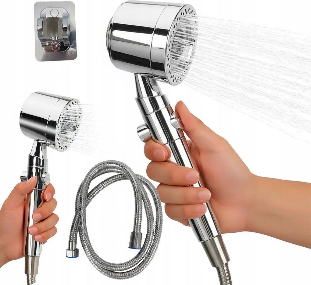 Kézi Zuhanyfej 5 üzemmód 1.5m tömlővel Spray Gun funkció
