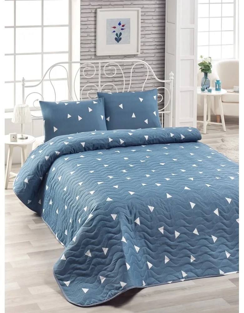 Lesso Duro kék ágytakaró és 2 db párnahuzat szett, 200 x 220 cm