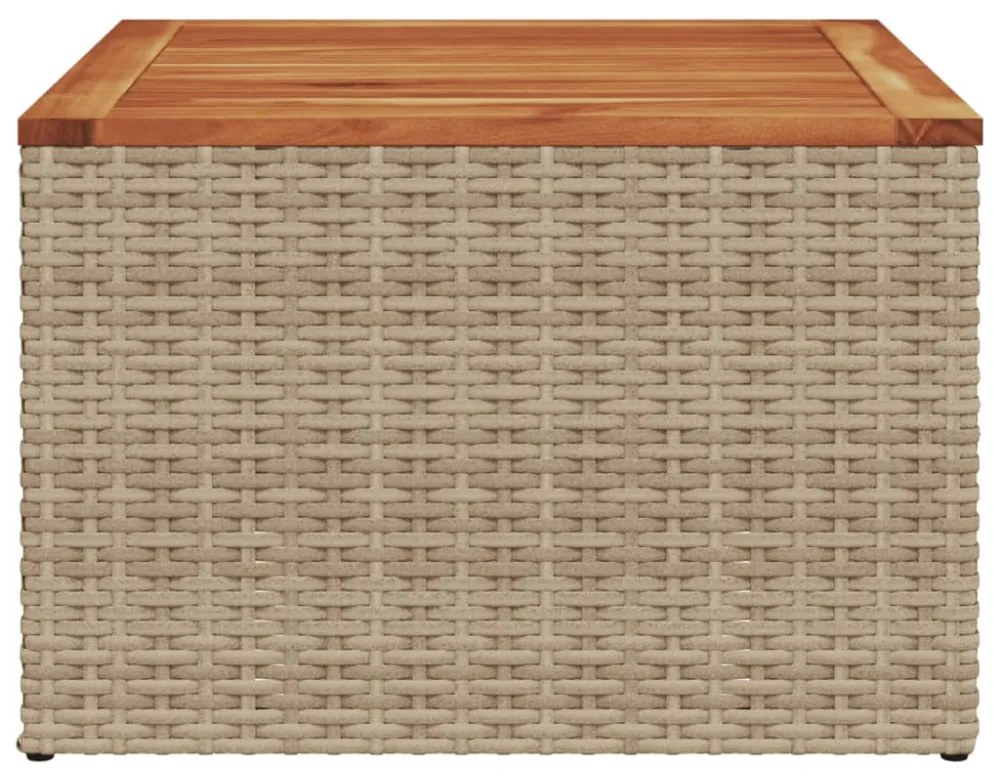 bézs polyrattan és akácfa kerti asztal 55 x 55 x 37 cm