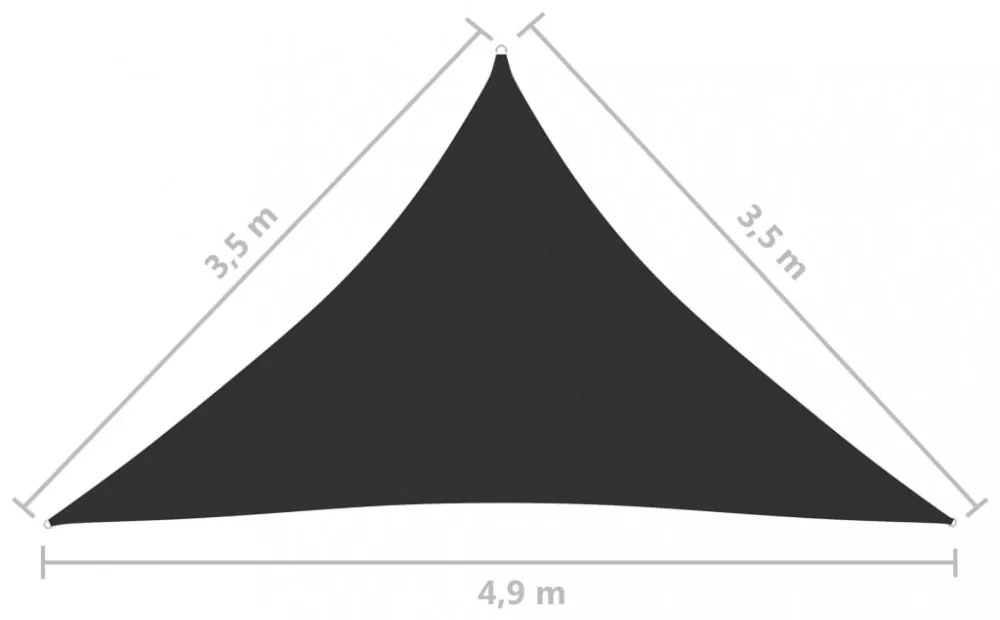 antracitszürke háromszögű oxford-szövet napvitorla 3,5x3,5x4,9m