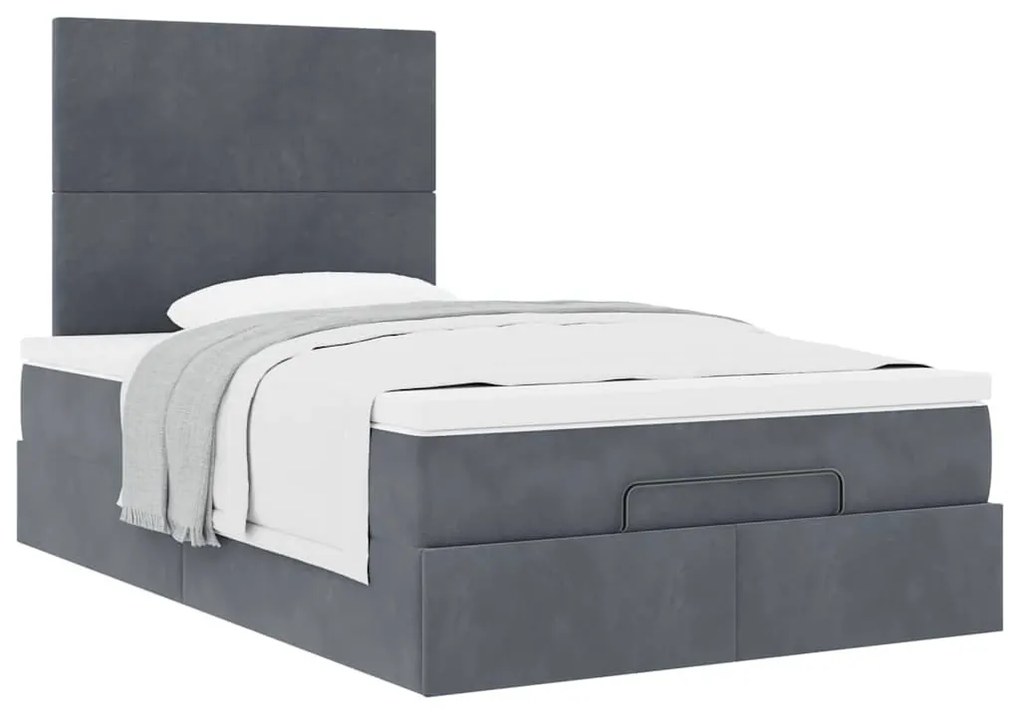 Ottomán ágykeret matracokkal sötétszürke 120x190cm bársony