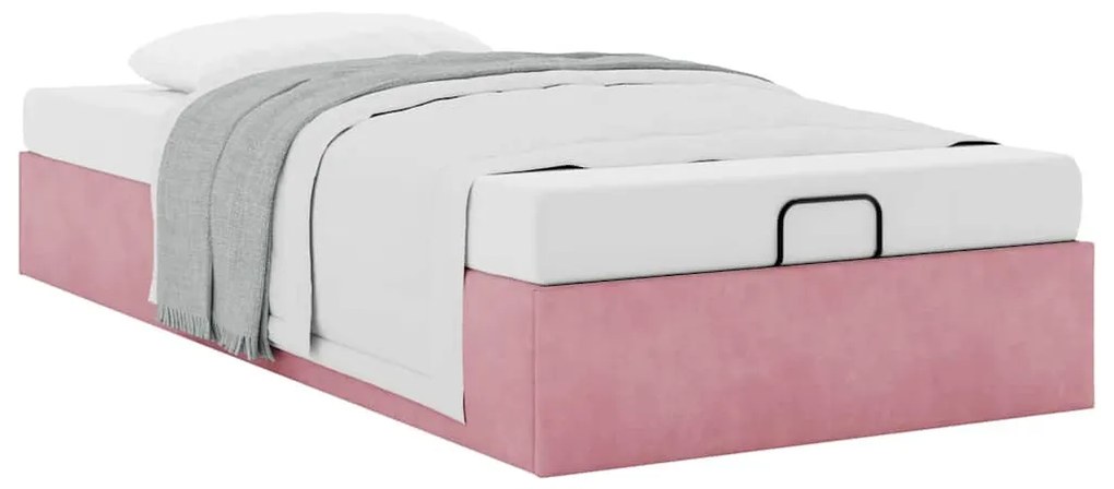Ottomán ágykeret matrac nélkül rózsaszín 80x200 cm bársony