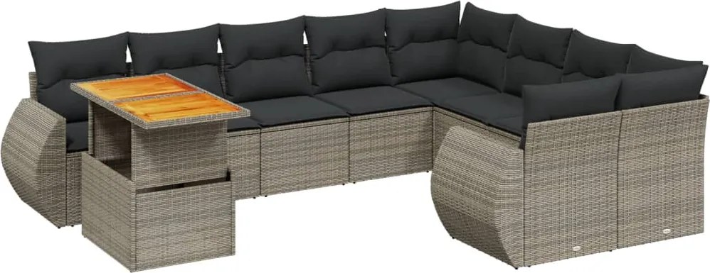 vidaXL 10 részes szürke polyrattan kerti ülőgarnitúra párnákkal