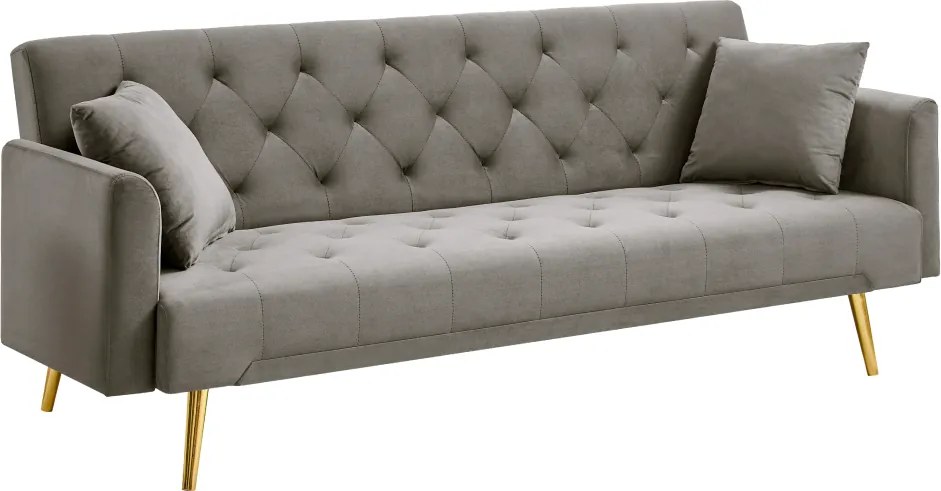 Kihúzható kanapé, szürkésbarna Taupe/gold króm-arany, ALISIA