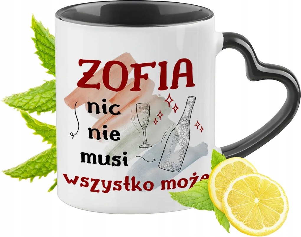 Zsófinak Fekete Bögre Szív Alakú Füllel Ajándék Nyomtatott