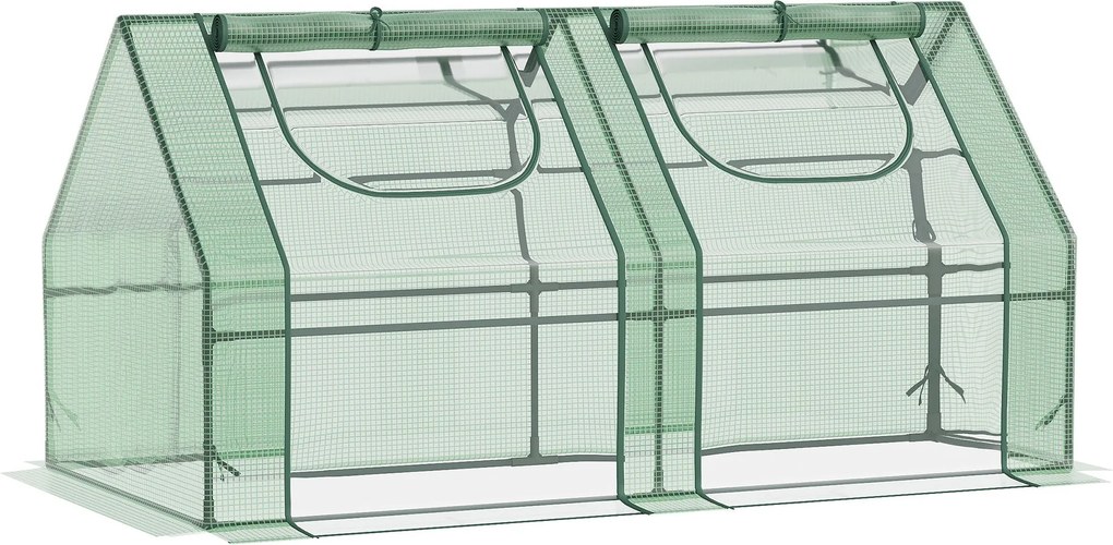 Outsunny Kicsi Üvegház Kültéri Üvegház Kétrészes Ablakokkal és Acél Vázszerkezettel Paradicsom, Növények és Virágok Növesztéséhez 180x90x90 cm Zöld |