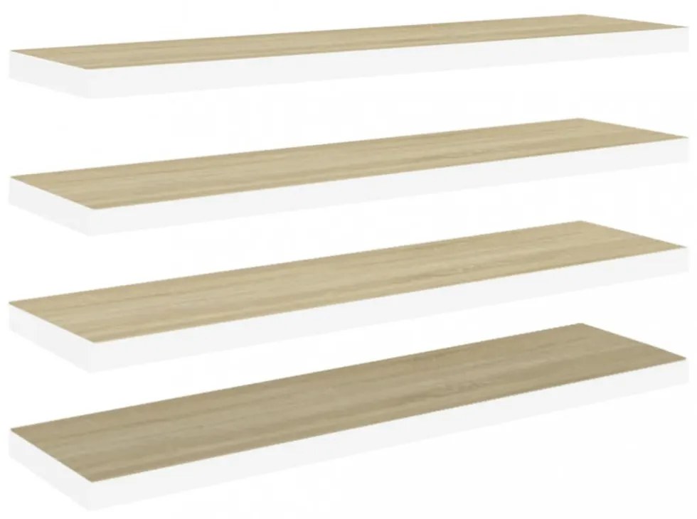 4 db tölgyszínű és fehér MDF lebegő fali polc 120x23,5x3,8 cm