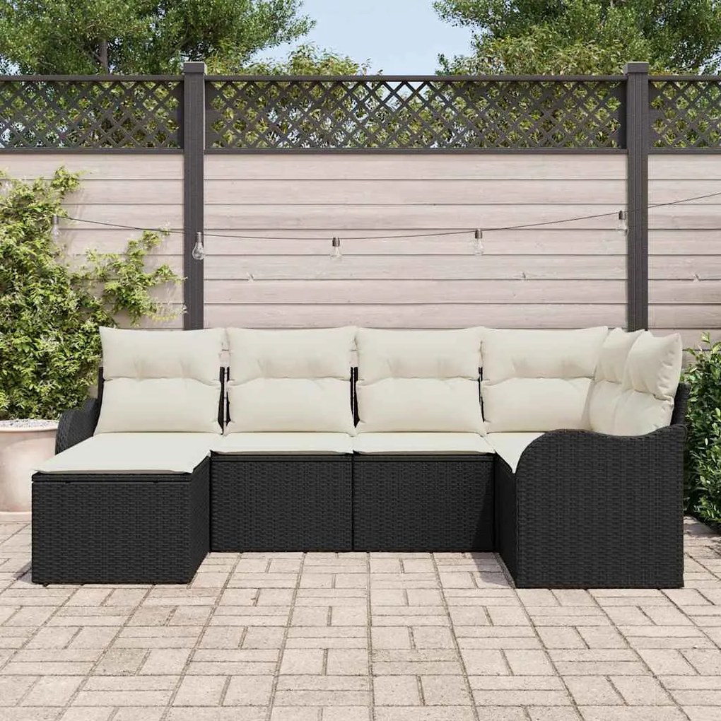 Kerti Kanapé Szett párnával 6 pcs Fekete és fehér Poli rattan