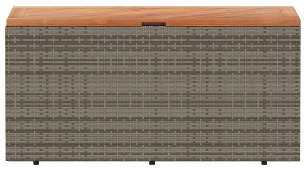szürke polyrattan és akácfa kerti tárolóláda 110 x 50 x 54 cm