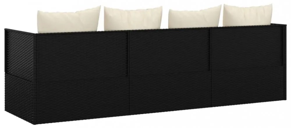 fekete polyrattan kültéri társalgókanapé párnákkal