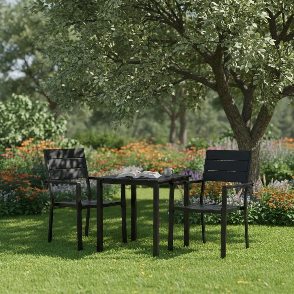 Kerti szék, MultiGarden YC-051KD-1, fekete, 54,5 x 52 x 89 cm, acél keret, HDPE ülő- és háttámla, 150 kg teherbírás, 2 db-os szett