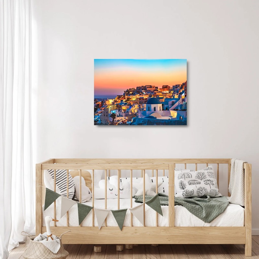 Kép - Santorini alkonyatkor (üvegen) (70x50 cm)