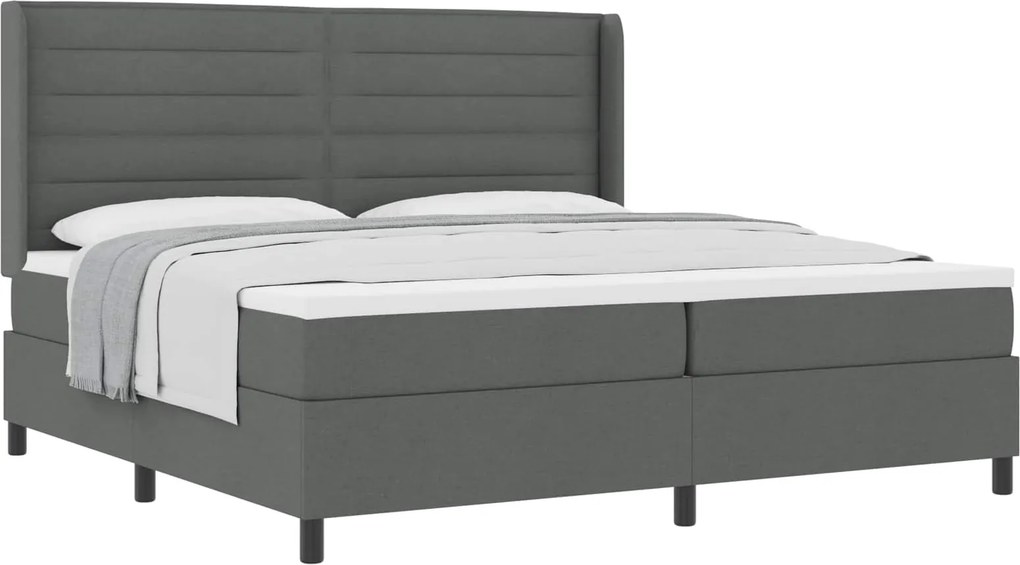 vidaXL Boxrugós ágy matracmal Sötétszürke 200 x 200 cm szövet