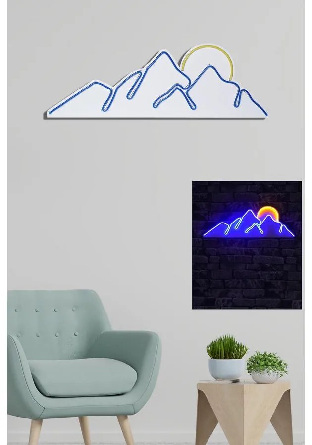 Műanyag LED-es fali dekoráció, Mountain - Blue - Sárga